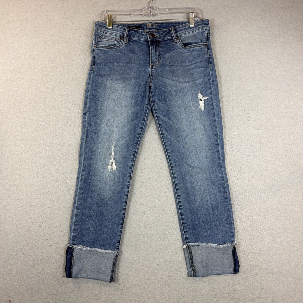 KUT From The Kloth Boyfriend Jeans Womens 6 Distressed Cuffed Stretch